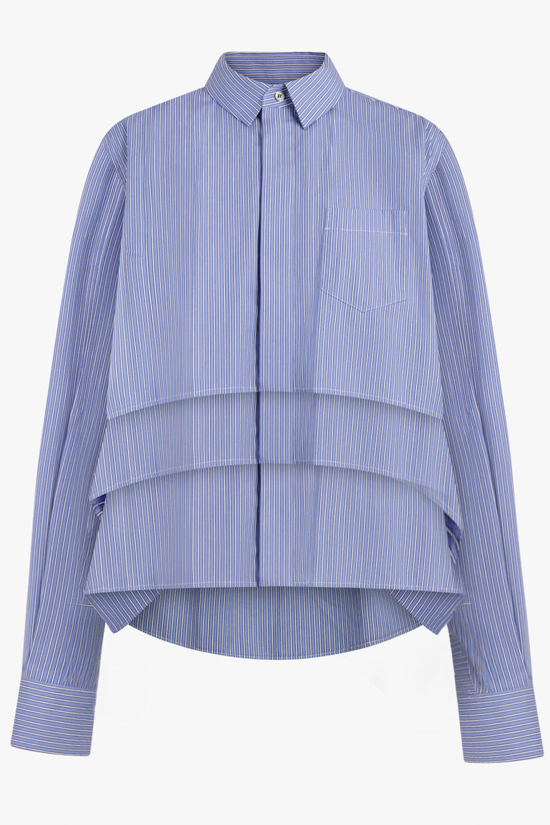 SACAI RTW Layered Stripe L/S Ruffle Shirt | Blue