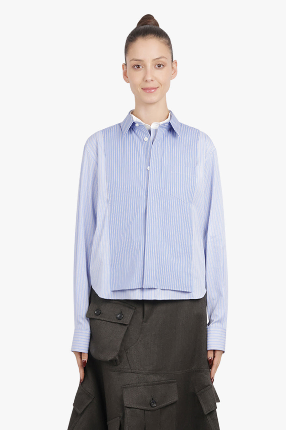 SACAI RTW Contrast Stripe L/S Layered Panel Shirt | Blue Mix