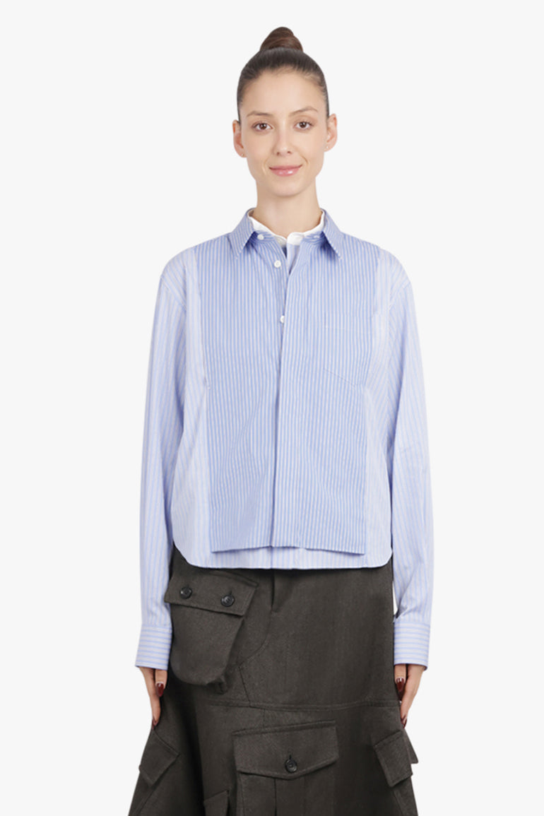SACAI RTW Contrast Stripe L/S Layered Panel Shirt | Blue Mix