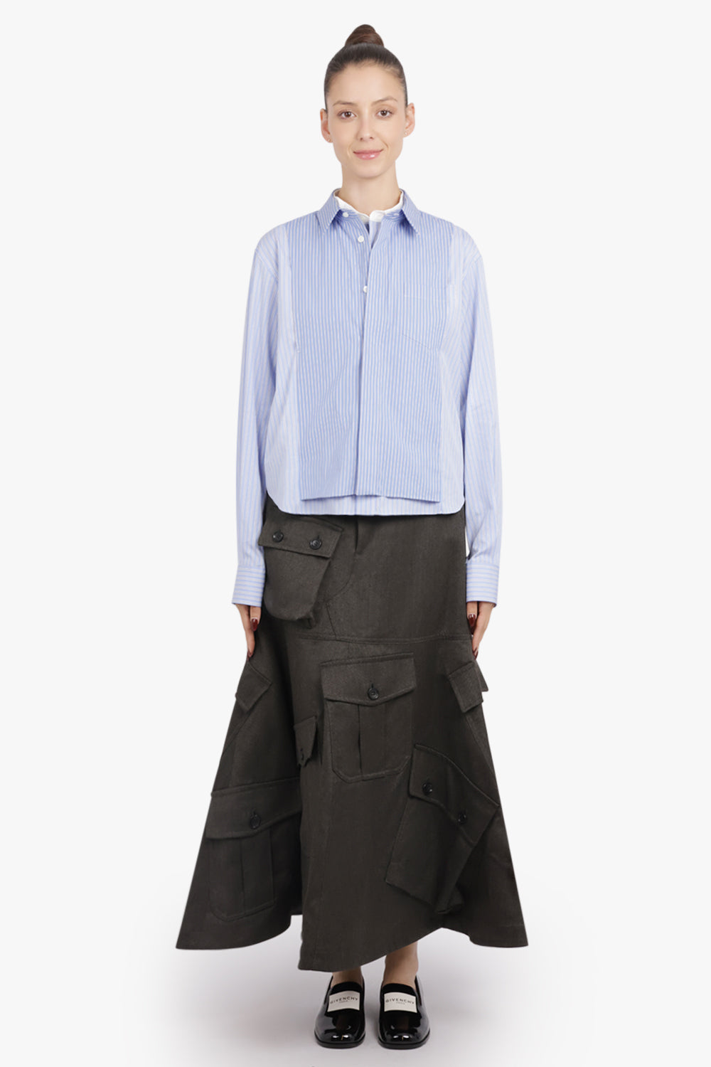 SACAI RTW Contrast Stripe L/S Layered Panel Shirt | Blue Mix