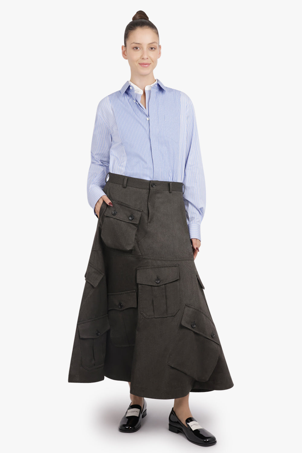 SACAI RTW Contrast Stripe L/S Layered Panel Shirt | Blue Mix