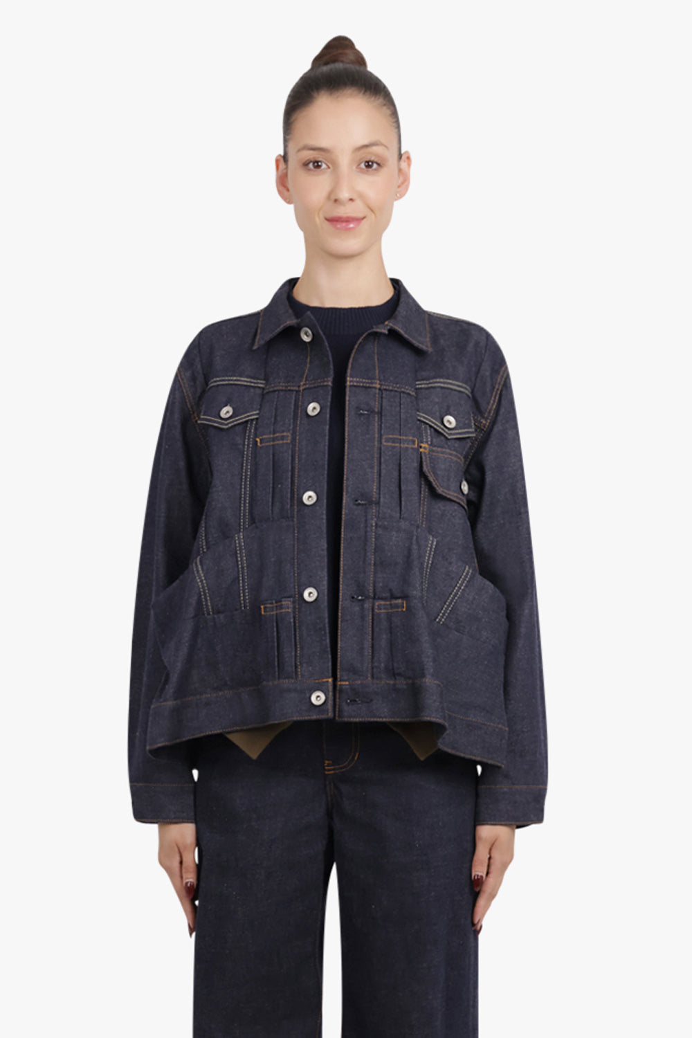 SACAI RTW Pocket Detail Peplum Denim Jacket | Indigo Blue