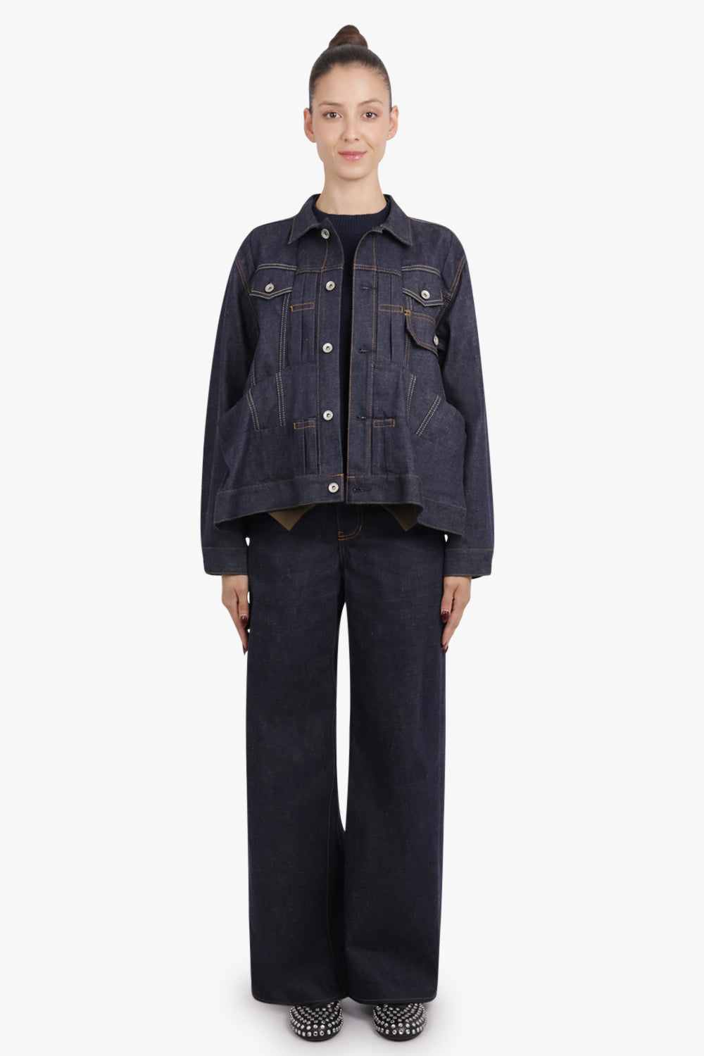 SACAI RTW Pocket Detail Peplum Denim Jacket | Indigo Blue