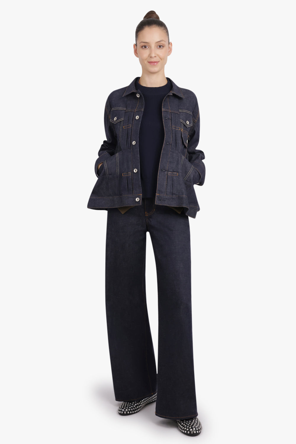 SACAI RTW Pocket Detail Peplum Denim Jacket | Indigo Blue