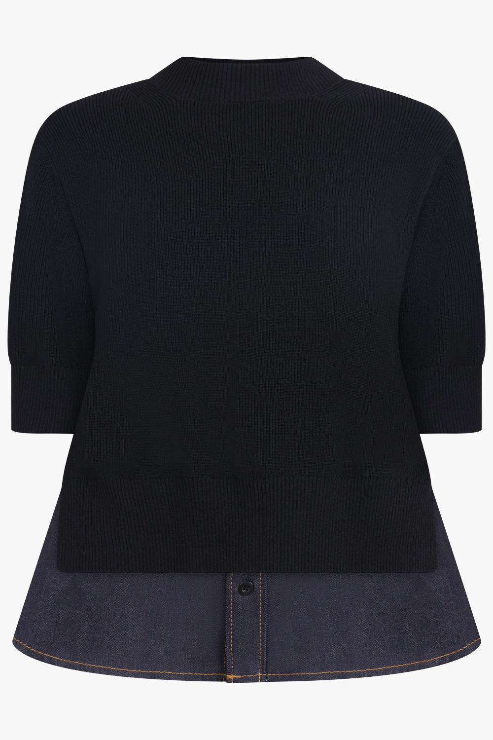 SACAI RTW S/S Pull Over Knit With Denim Underlay | Black/Indigo Blue
