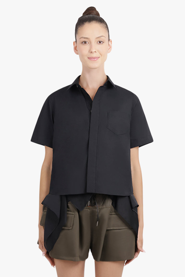 SACAI RTW S/S Shirt With Drape Panel Detail | Black