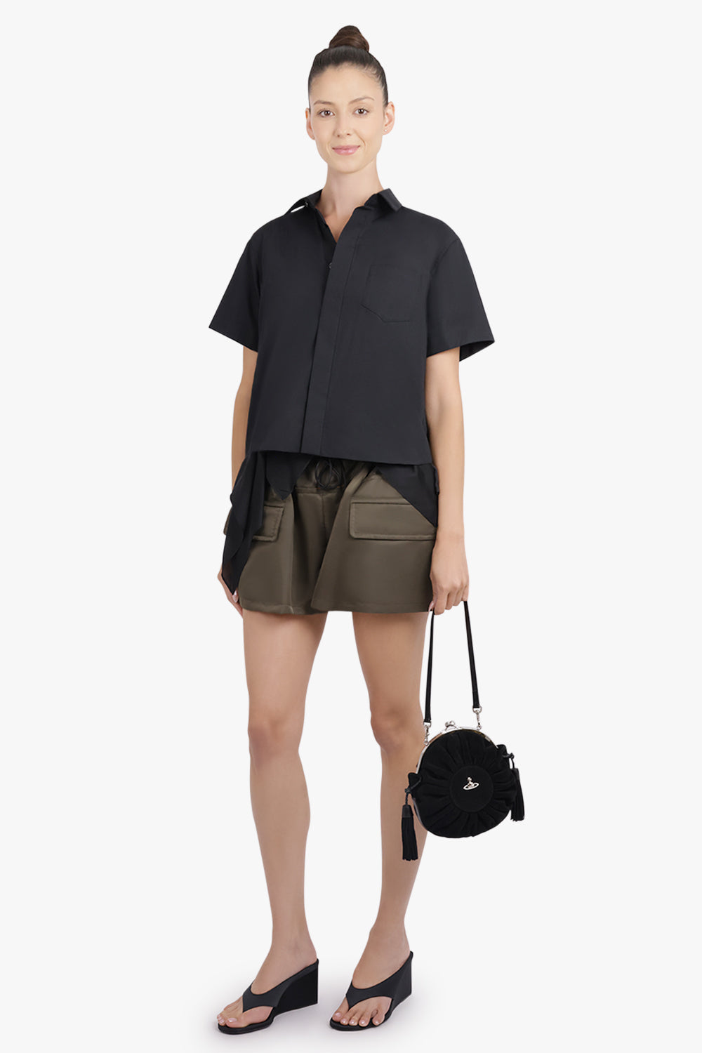 SACAI RTW Padded Panel Shorts With Pocket Detail | Khaki/Orange