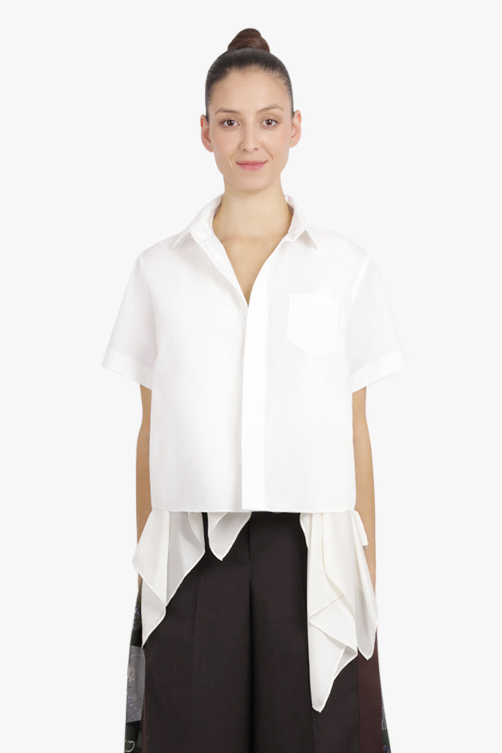 SACAI RTW S/S Shirt With Drape Panel Detail | Off White