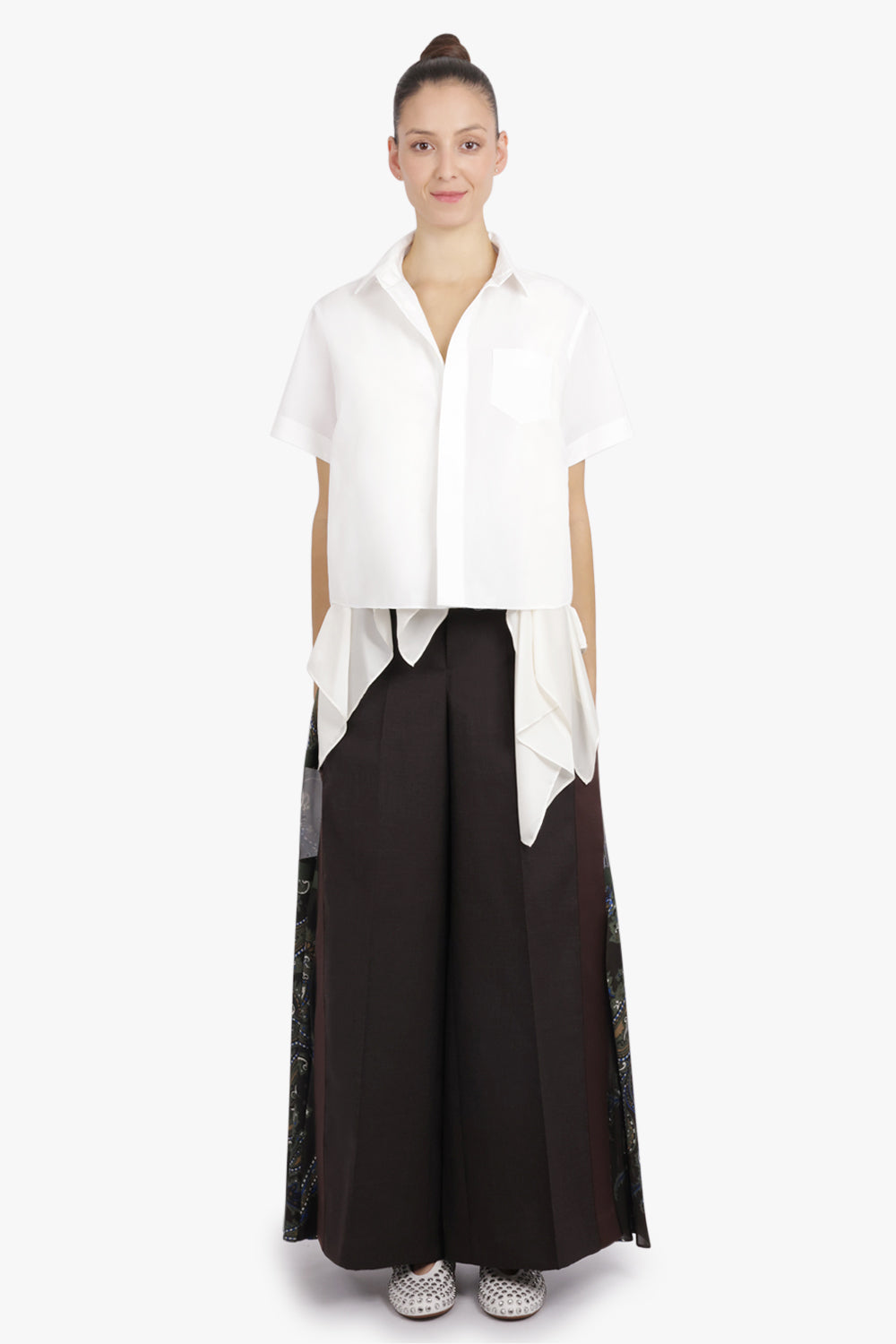 SACAI RTW S/S Shirt With Drape Panel Detail | Off White