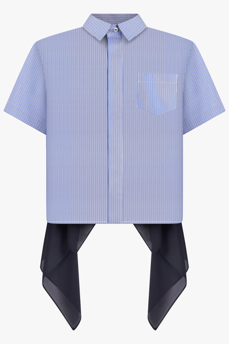 SACAI RTW S/S Stripe Shirt With Drape Panel Detail | Blue/Navy