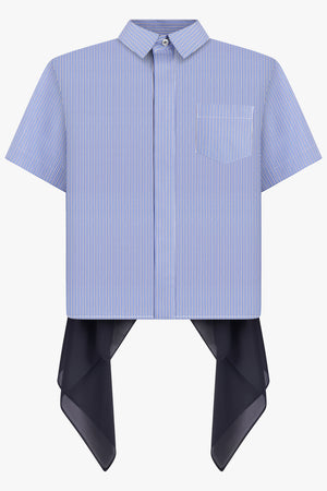 SACAI RTW S/S Stripe Shirt With Drape Panel Detail | Blue/Navy