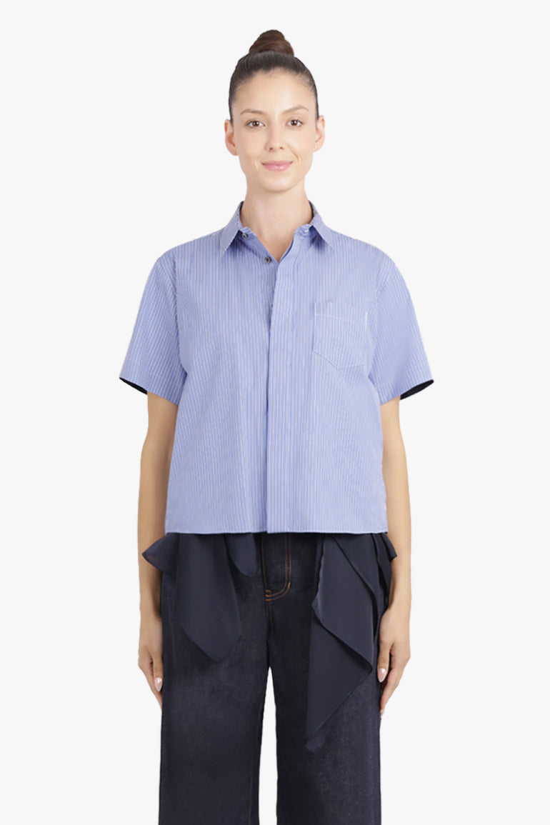 SACAI RTW S/S Stripe Shirt With Drape Panel Detail | Blue/Navy