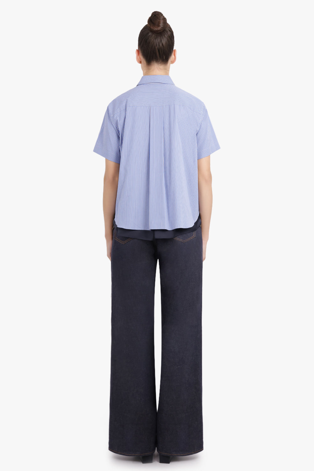 SACAI RTW S/S Stripe Shirt With Drape Panel Detail | Blue/Navy