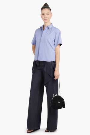 SACAI RTW S/S Stripe Shirt With Drape Panel Detail | Blue/Navy