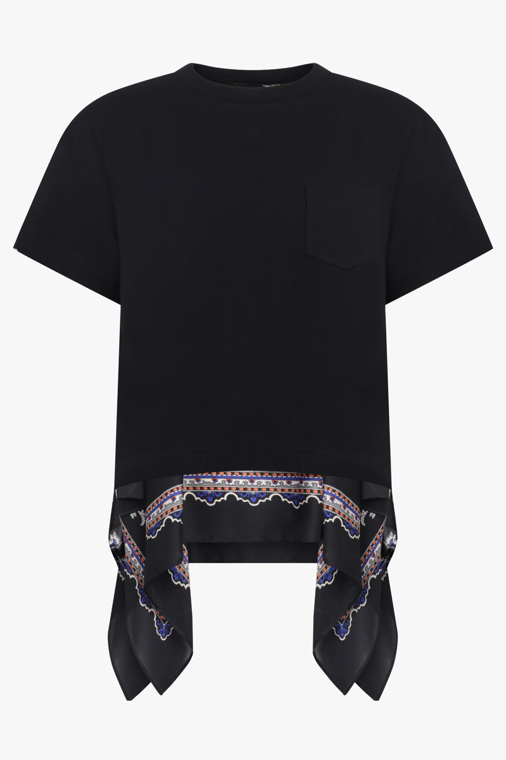 SACAI RTW S/S T-Shirt With Drape Print Panels | Black/Multi