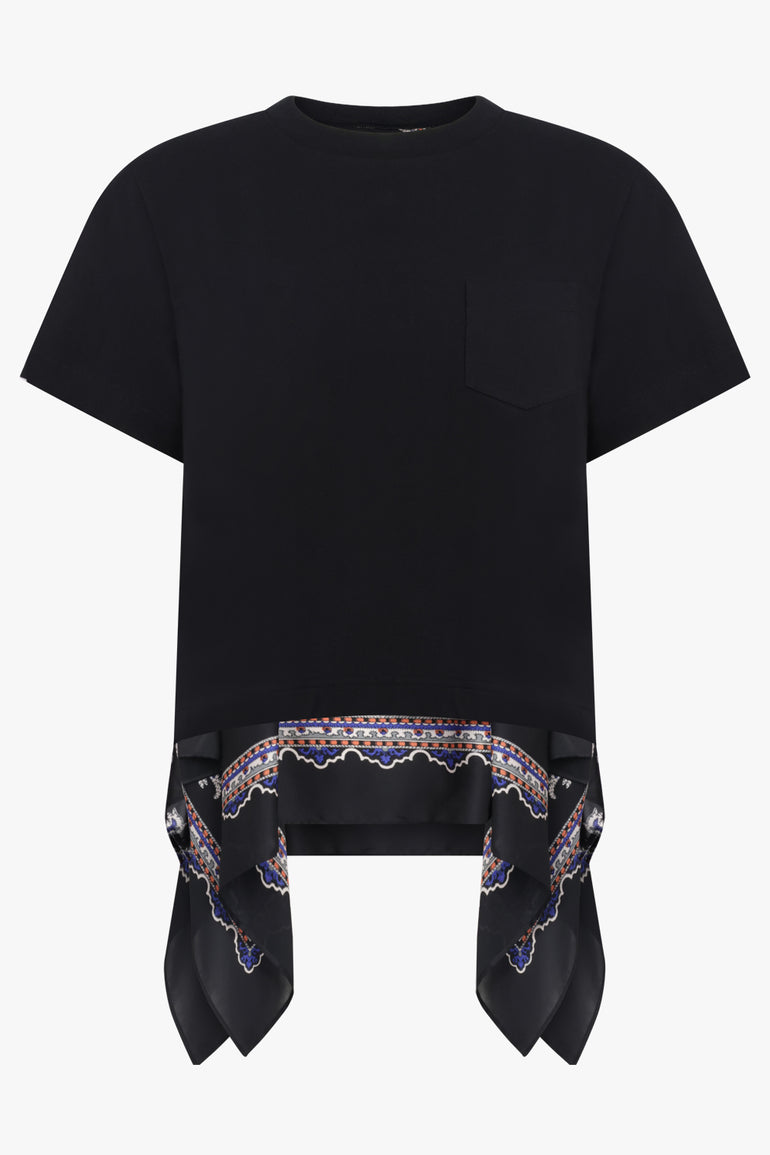 SACAI RTW S/S T-Shirt With Drape Print Panels | Black/Multi