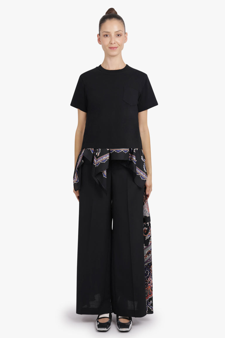 SACAI RTW S/S T-Shirt With Drape Print Panels | Black/Multi