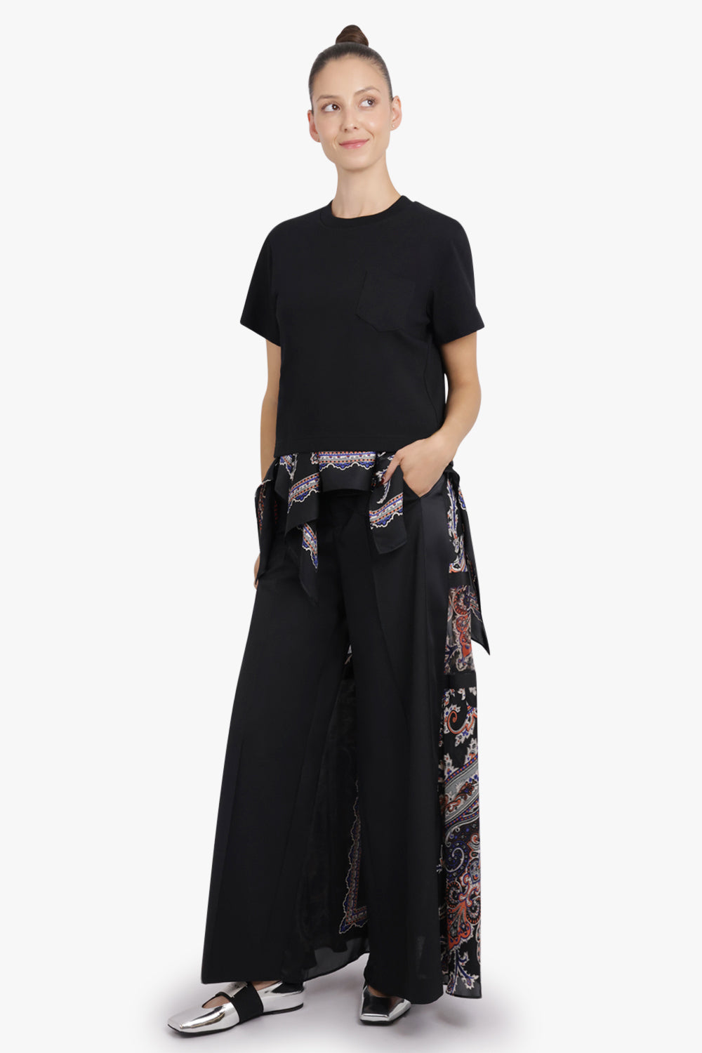 SACAI RTW Suiting X Paisley Print Wide Leg Pant | Black/Multi