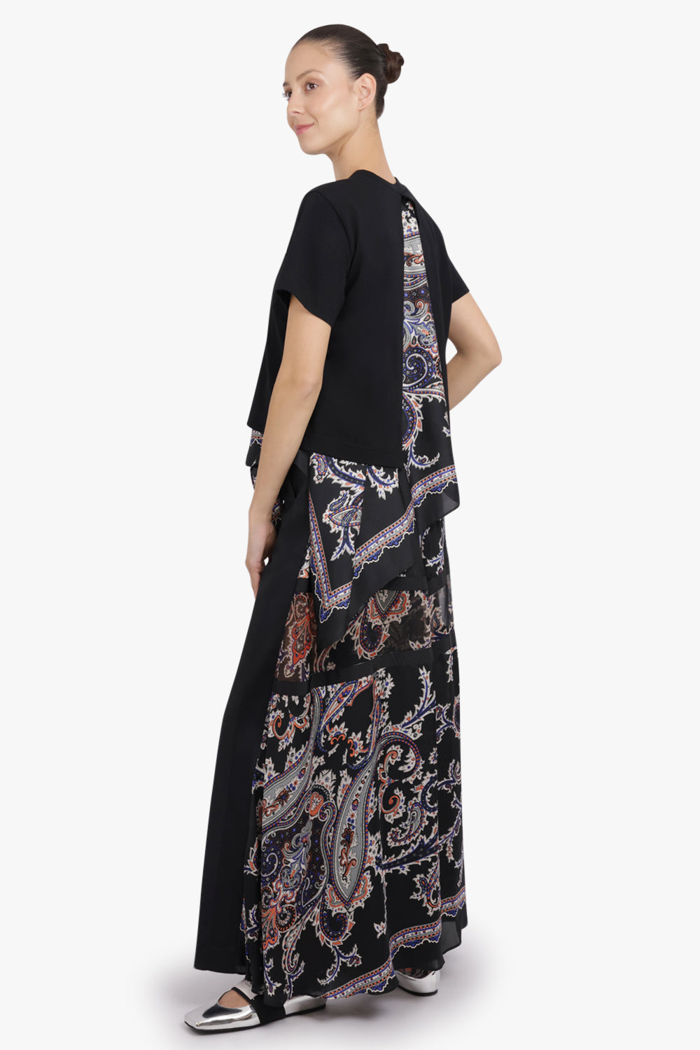 SACAI RTW S/S T-Shirt With Drape Print Panels | Black/Multi