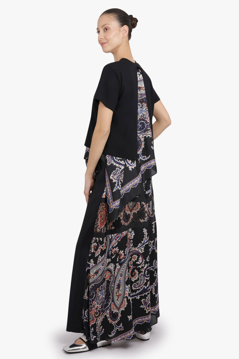 SACAI RTW S/S T-Shirt With Drape Print Panels | Black/Multi