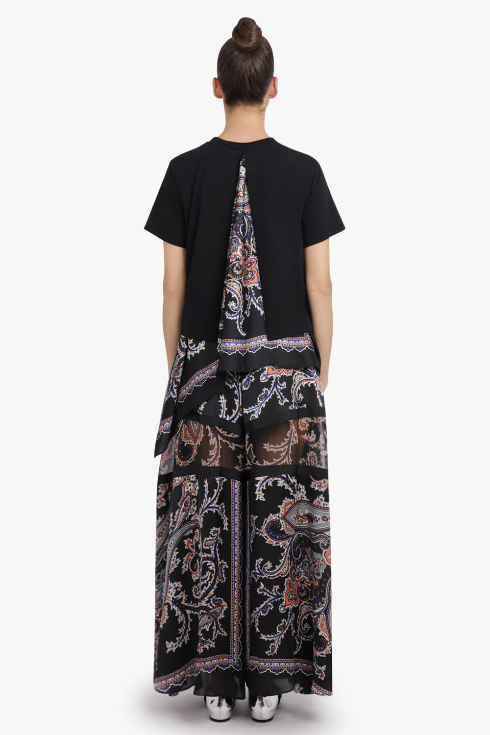 SACAI RTW S/S T-Shirt With Drape Print Panels | Black/Multi