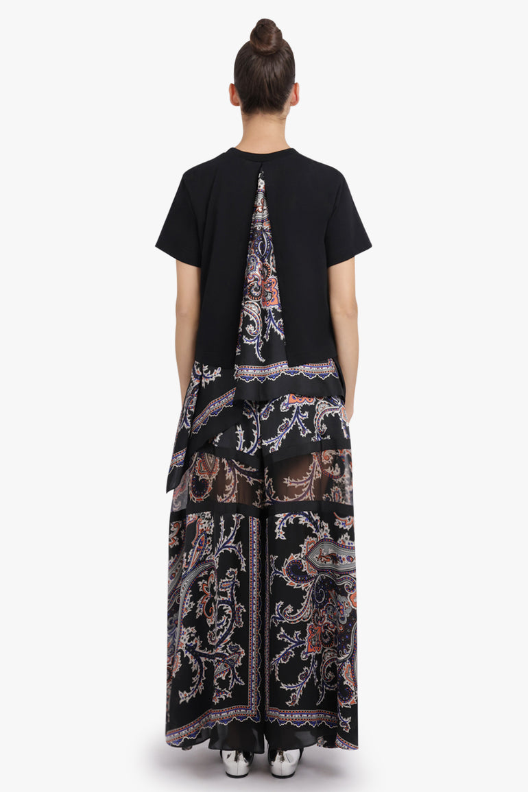 SACAI RTW S/S T-Shirt With Drape Print Panels | Black/Multi