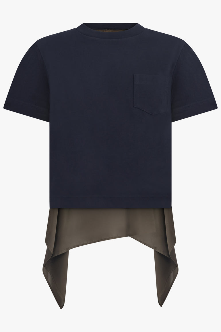 SACAI RTW S/S T-Shirt With Attached Drape Panels | Black/Khaki
