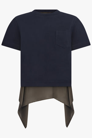 SACAI RTW S/S T-Shirt With Attached Drape Panels | Black/Khaki