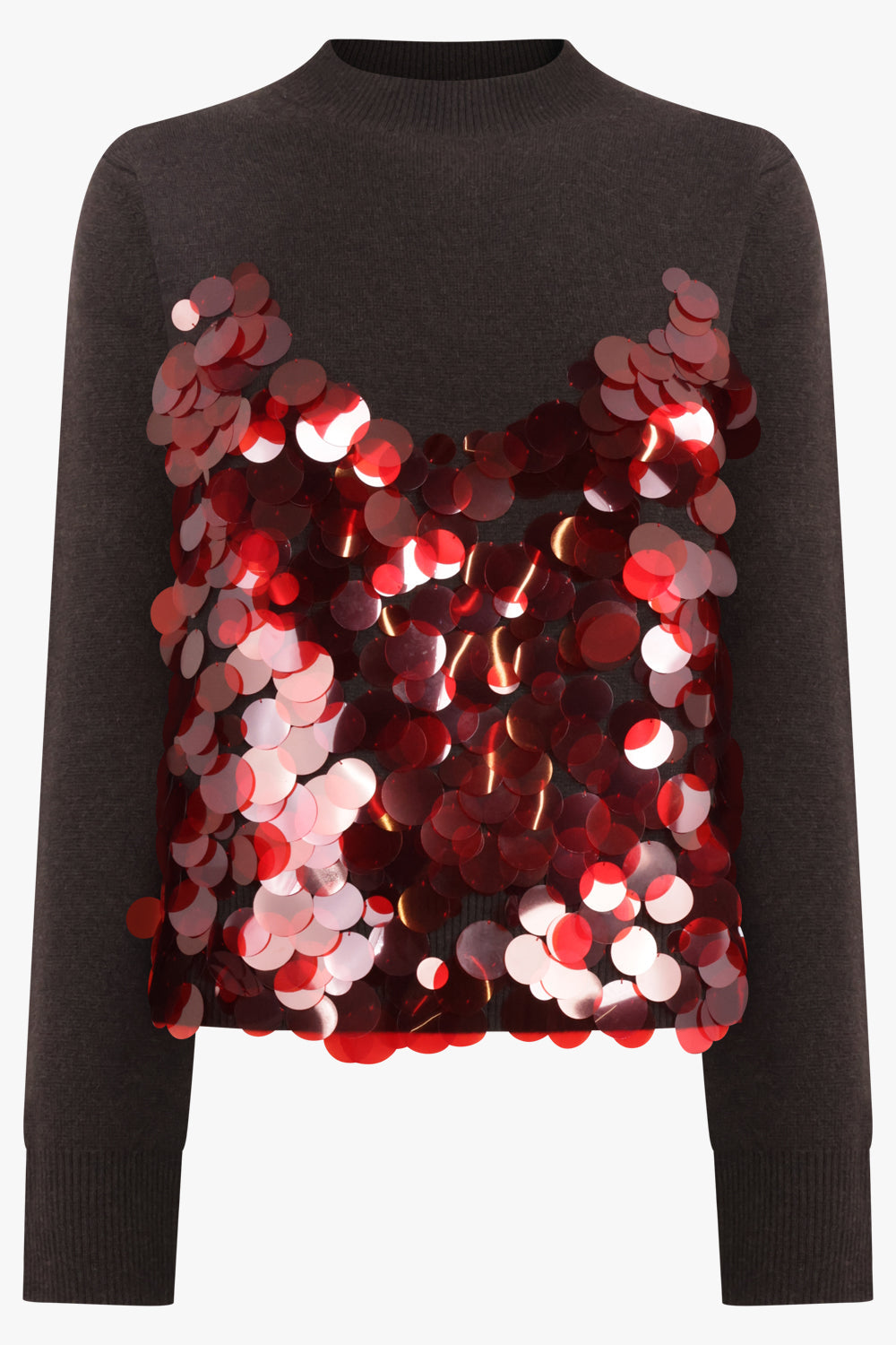 SACAI RTW Sequin Embroidery Knit Jumper | Brown/Red