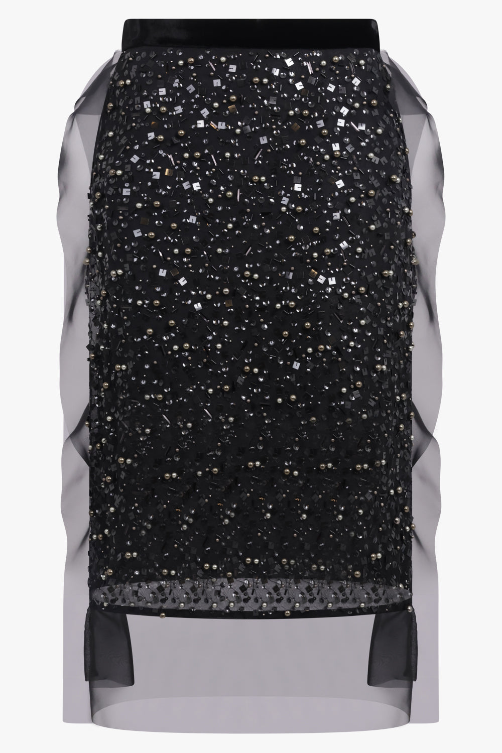 SACAI RTW Sequin Embroidery Sheer Midi Skirt | Black