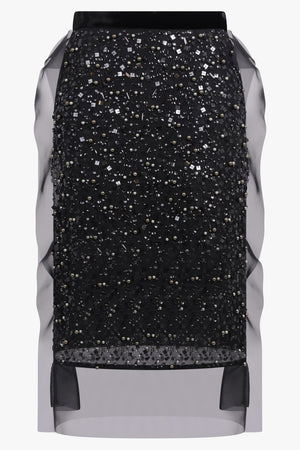 SACAI RTW Sequin Embroidery Sheer Midi Skirt | Black