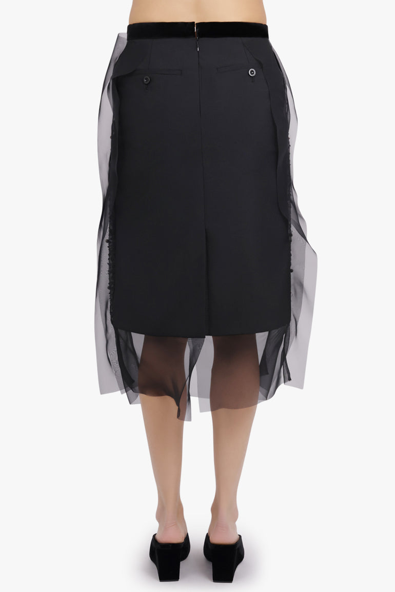 SACAI RTW Sequin Embroidery Sheer Midi Skirt | Black