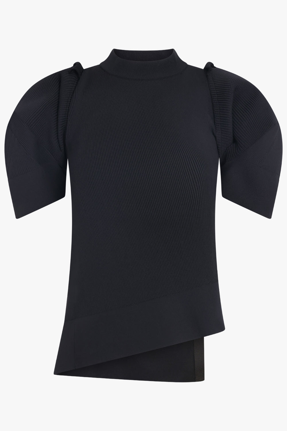 SACAI RTW Structured Shoulder S/S Asymmetric Knit Pullover | Black