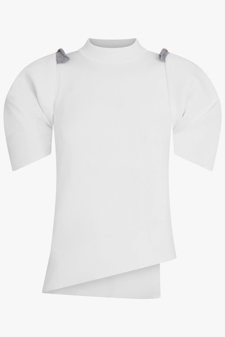 SACAI RTW Structured Shoulder S/S Asymmetric Knit Pullover | Off White