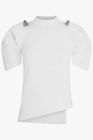 SACAI RTW Structured Shoulder S/S Asymmetric Knit Pullover | Off White