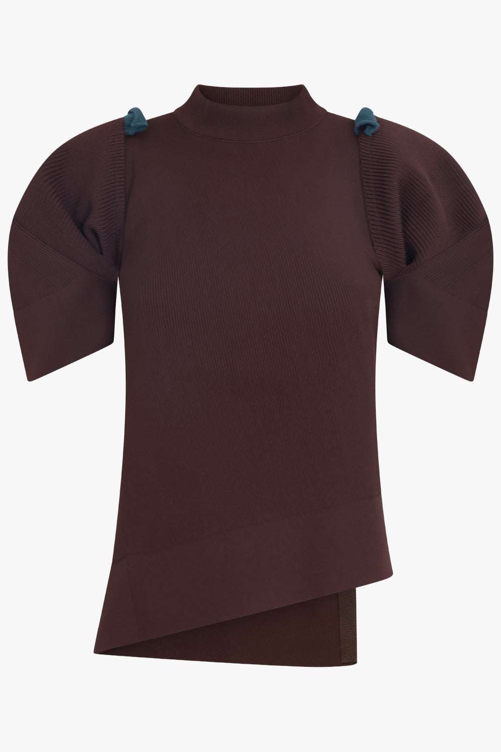 SACAI RTW Structured Shoulder S/S Asymmetric Knit Pullover | Brown