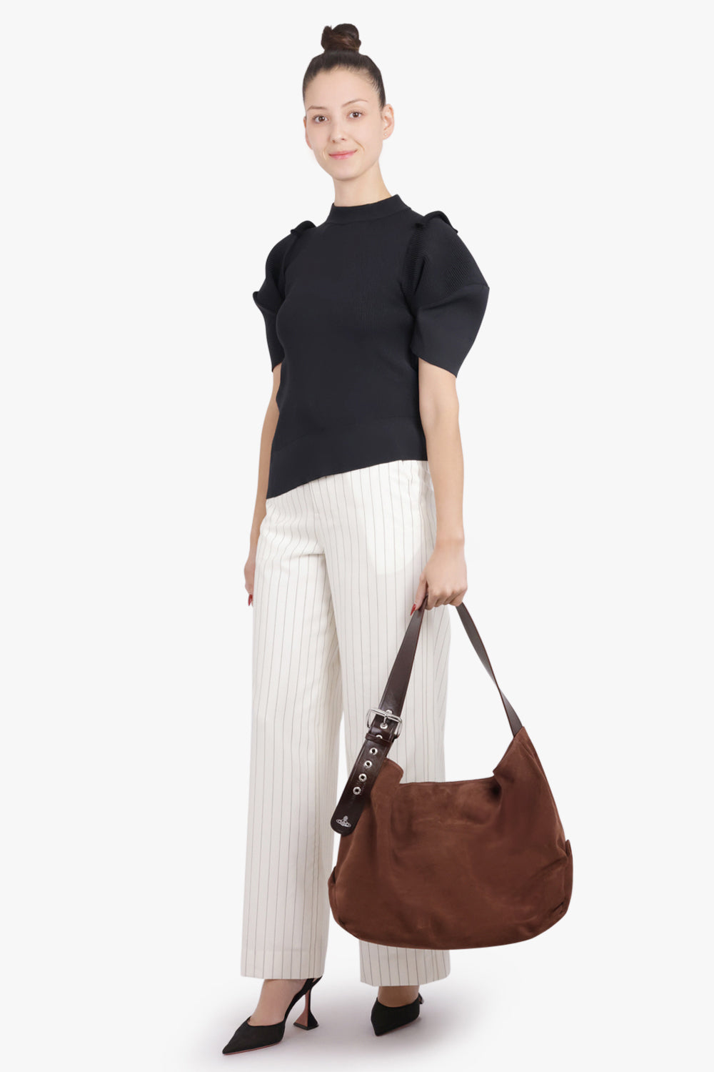 SACAI RTW Structured Shoulder S/S Asymmetric Knit Pullover | Black