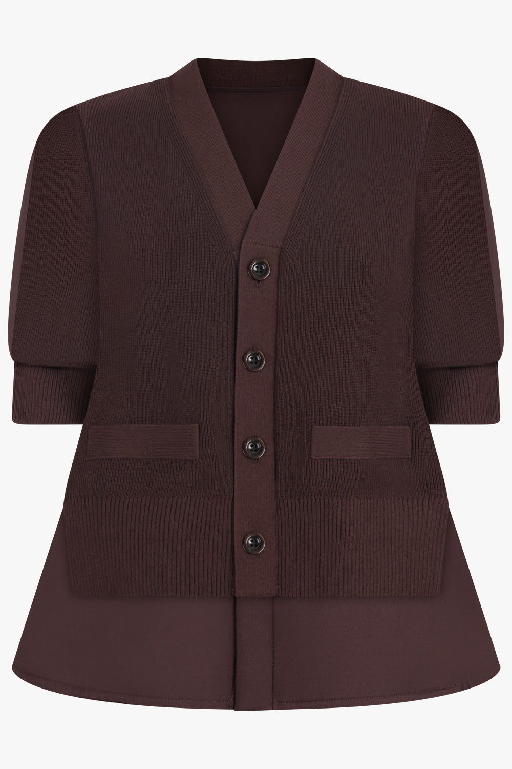 SACAI RTW Suiting Contrast S/S Layered Knit Cardigan | Brown