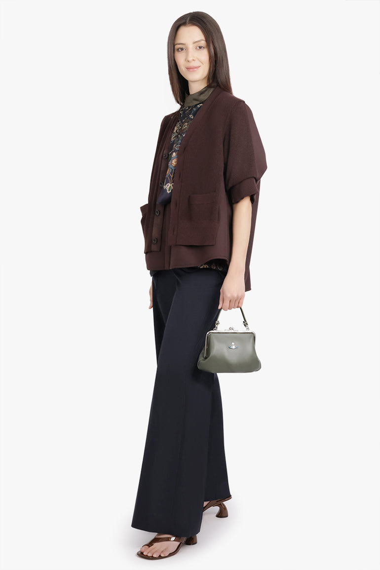 SACAI RTW Suiting Contrast S/S Layered Knit Cardigan | Brown