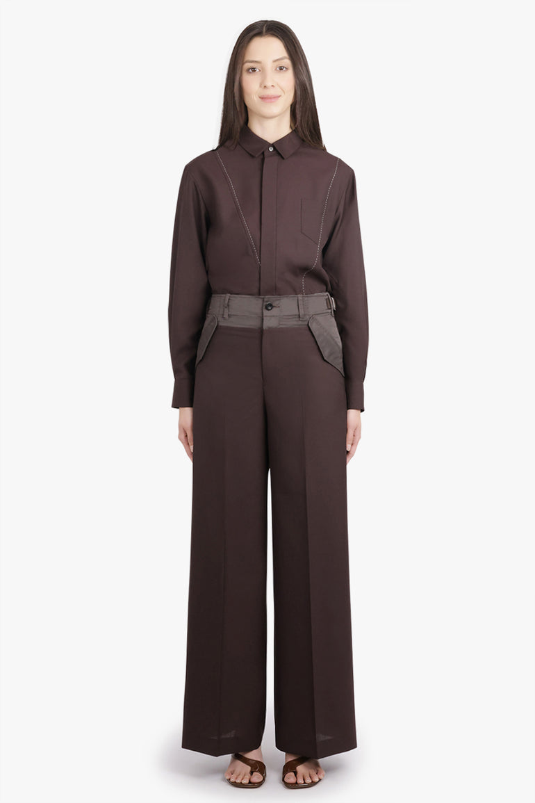 SACAI RTW Suiting Contrast Wide Leg Pant | Brown