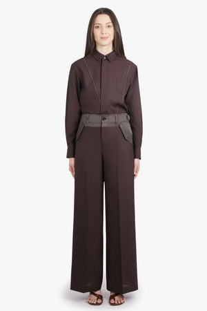 SACAI RTW Suiting Contrast Wide Leg Pant | Brown