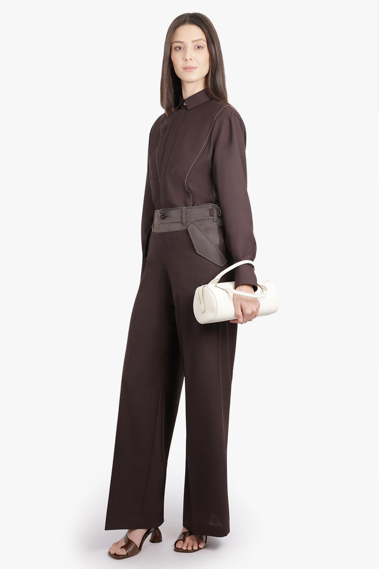 SACAI RTW Suiting Contrast Wide Leg Pant | Brown