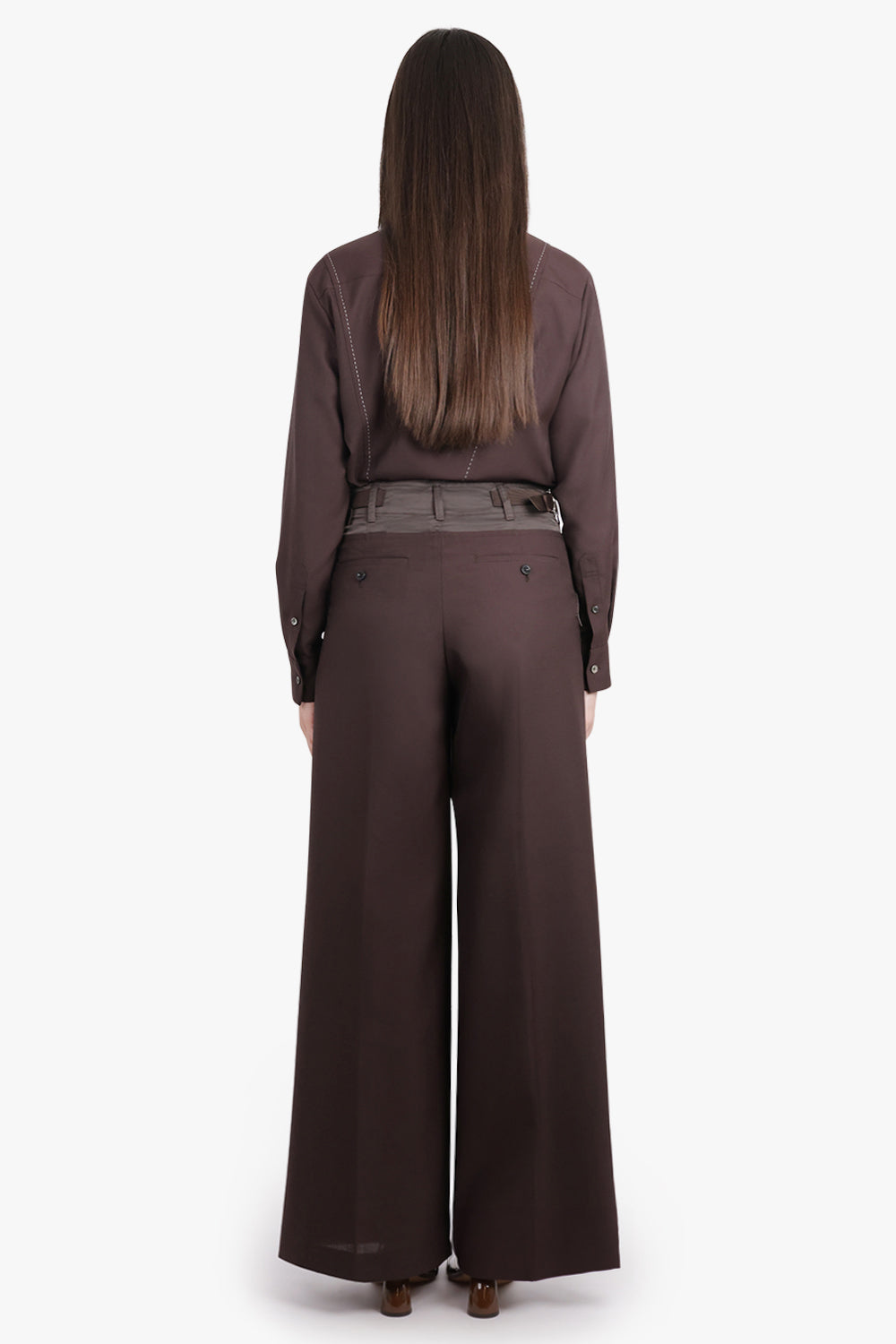 SACAI RTW Suiting Contrast Wide Leg Pant | Brown