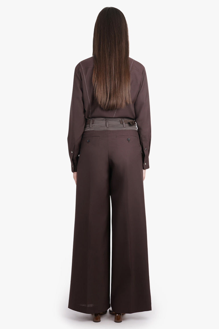 SACAI RTW Suiting Contrast Wide Leg Pant | Brown