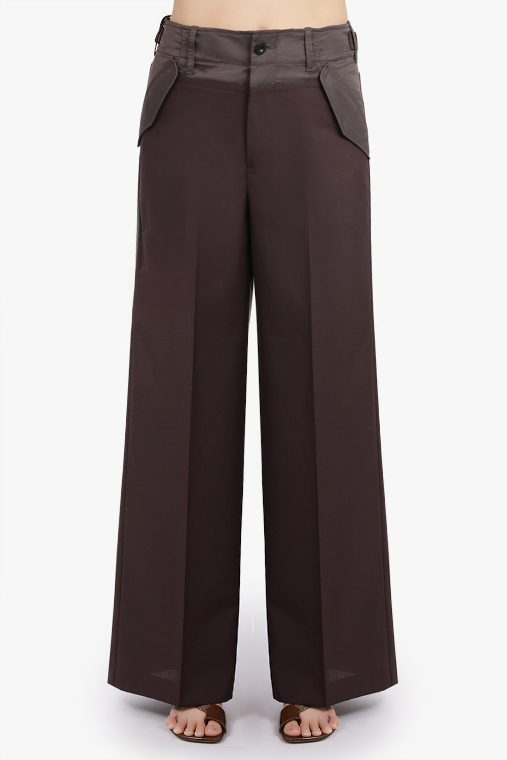 SACAI RTW Suiting Contrast Wide Leg Pant | Brown