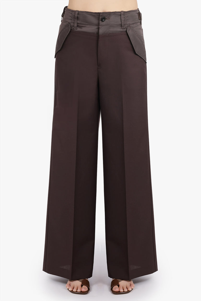 SACAI RTW Suiting Contrast Wide Leg Pant | Brown