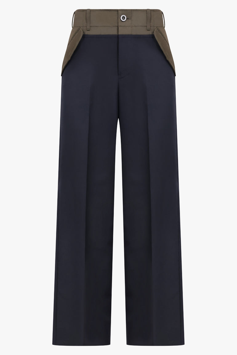 SACAI RTW Suiting Contrast Wide Leg Pant | Navy/Khaki