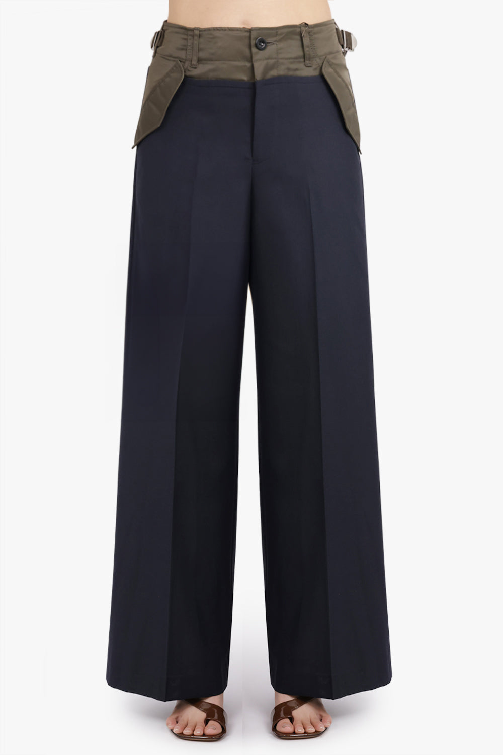 SACAI RTW Suiting Contrast Wide Leg Pant | Navy/Khaki