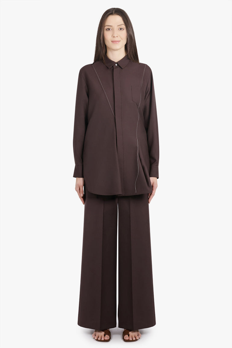 SACAI RTW Suiting L/S Shirt With Panel Detail | Brown