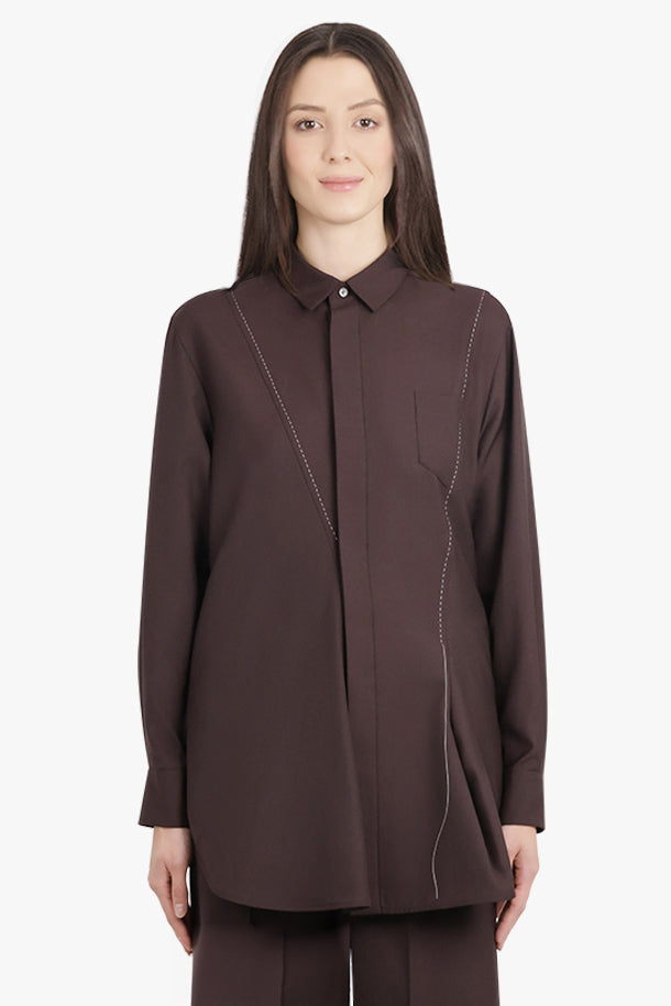 SACAI RTW Suiting L/S Shirt With Panel Detail | Brown